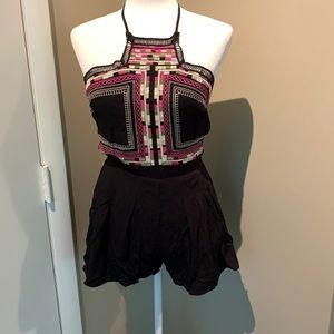 Cute halter tie back embroidered romper